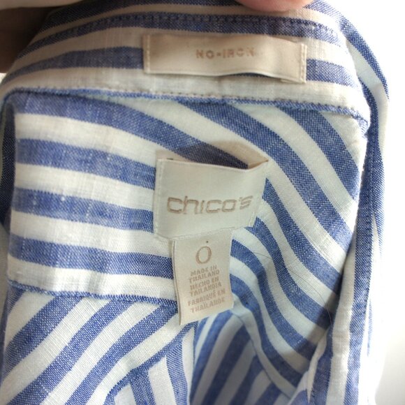 Chicos stripe no iron linen blouse shirt size 0 - Picture 3 of 4